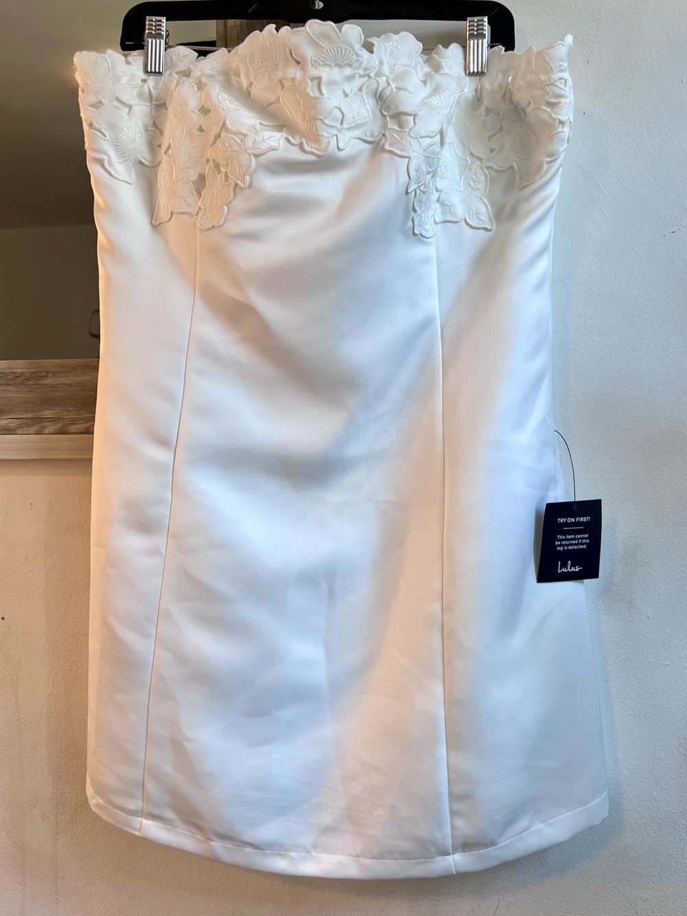 Lulu's White Strapless Lace-Bodice Mini Dress